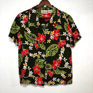Vintage 90s Hawaiian Shirt Button Up Floral Tropical Colorful Short Sleeve Women